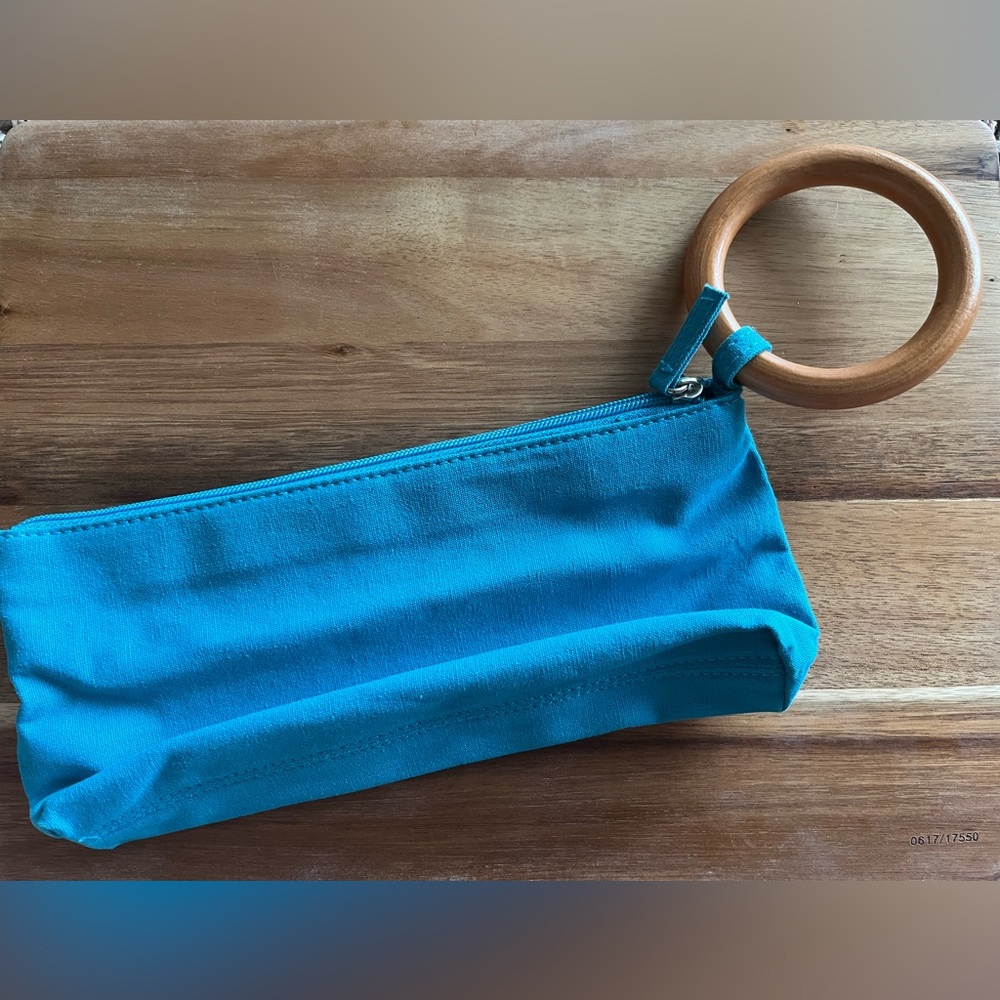 Wooden Handle Blue Wristlet